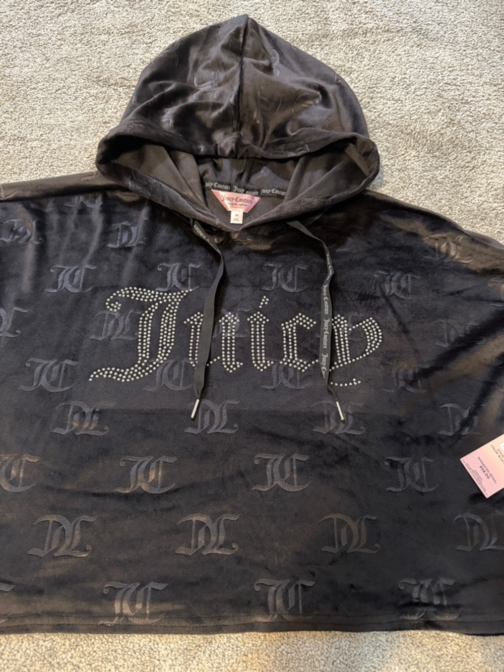 Juicy Couture Black Velour Rhinestone 'Juicy' Logo Hoodie
